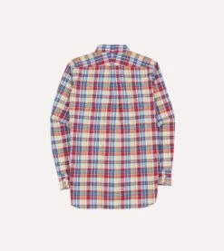 Red And Yellow Madras Check Cotton Button-Down Popover Shirt -Drakes Shop DR2A4O24026 01703 6