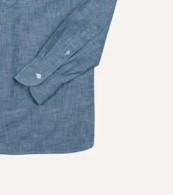 Bleach Blue Cotton Chambray Button-Down Popover Shirt -Drakes Shop DR2A4O24027 01200 5