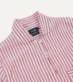 Red Stripe Linen Two-Pocket Popover Shirt -Drakes Shop DR2A4O24039 01702 3
