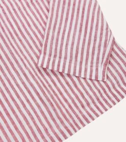 Red Stripe Linen Two-Pocket Popover Shirt -Drakes Shop DR2A4O24039 01702 5