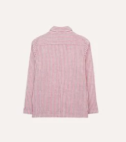 Red Stripe Linen Two-Pocket Popover Shirt -Drakes Shop DR2A4O24039 01702 6