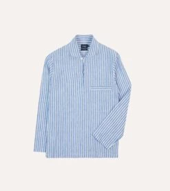Blue Stripe Linen Two-Pocket Popover Shirt