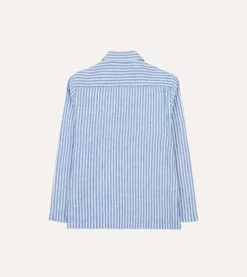 Blue Stripe Linen Two-Pocket Popover Shirt -Drakes Shop DR2A4O24039 02202 6