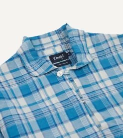 Blue Madras Check Linen Smock Shirt -Drakes Shop DR2A4P23205 01 202 3