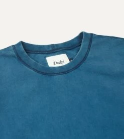 Indigo Cotton Crew Neck Hiking T-Shirt -Drakes Shop DR2A5A 22400 01 250 3
