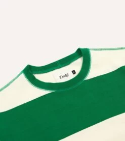 Green And White Wide Stripe Heavy Cotton Crew Neck Hiking T-Shirt 8 Green And White Wide Stripe Heavy Cotton Crew Neck Hiking T-Shirt -Drakes Shop DR2A5A 23165 02 402 3