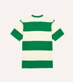 Green And White Wide Stripe Heavy Cotton Crew Neck Hiking T-Shirt 9 Green And White Wide Stripe Heavy Cotton Crew Neck Hiking T-Shirt -Drakes Shop DR2A5A 23165 02 402 4