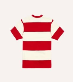 Red And White Wide Stripe Heavy Cotton Crew Neck Hiking T-Shirt -Drakes Shop DR2A5A 23165 03 702 4