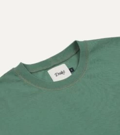 Sage Green Cotton Crew Neck Hiking T-Shirt -Drakes Shop DR2A5A21528 19400 3