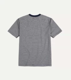 Ecru And Navy Stripe Cotton Crew Neck Hiking T-Shirt -Drakes Shop DR2A5A22387 01252 5