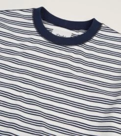 Ecru And Navy Triple Stripe Cotton Crew Neck Hiking T-Shirt -Drakes Shop DR2A5A22388 01252 3