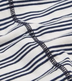 Ecru And Navy Triple Stripe Cotton Crew Neck Hiking T-Shirt -Drakes Shop DR2A5A22388 01252 4