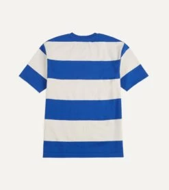 Blue And White Wide Stripe Heavy Cotton Crew Neck Hiking T-Shirt -Drakes Shop DR2A5A23165 01252 5