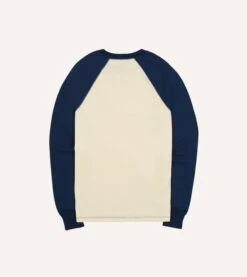 Ecru And Navy Raglan Sleeve Hiking T-Shirt 11 Ecru And Navy Raglan Sleeve Hiking T-Shirt -Drakes Shop DR2A5B22034 10050 5