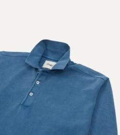 Indigo Cotton Jersey Long-Sleeve Polo Shirt -Drakes Shop DR2A5D 22097 03 250 3