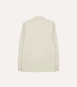 Ecru Pique Cotton Long-Sleeve Polo Shirt -Drakes Shop DR2A5D21620 02000 5