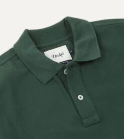 Green Pique Cotton Long-Sleeve Polo Shirt -Drakes Shop DR2A5D21620 04400 3