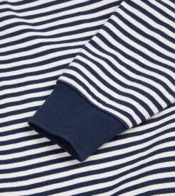Navy And Ecru Stripe Knitted Jersey Cotton Long-Sleeve Polo Shirt -Drakes Shop DR2A5D23086 01252 4