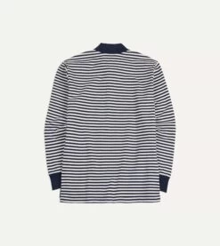 Navy And Ecru Stripe Knitted Jersey Cotton Long-Sleeve Polo Shirt -Drakes Shop DR2A5D23086 01252 5