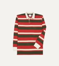 Red, Green And Ecru Stripe Cotton Rugby Shirt