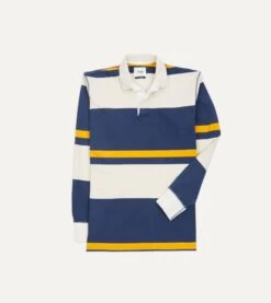 Ecru, Navy And Yellow Stripe Cotton Rugby Shirt