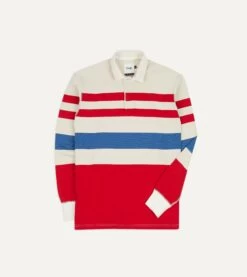 Cream, Red And Blue Stripe Cotton Rugby Shirt