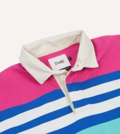 Pink, Green And Blue Stripe Cotton Rugby Shirt -Drakes Shop DR2A5H23573 04992 3