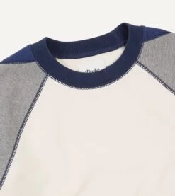 Ecru And Grey Short Sleeve Crew Neck Cotton Sweatshirt 10 Ecru And Grey Short Sleeve Crew Neck Cotton Sweatshirt -Drakes Shop DR2A5I22531 02660 4 LR