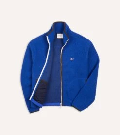 Blue Boucle Wool Zip Fleece Jacket -Drakes Shop DR2A5L21265 01200 3 LR