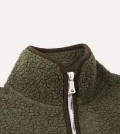 Green Boucle Wool Zip Fleece Jacket -Drakes Shop DR2A5L21265 03200 3