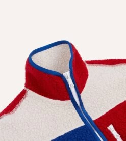 Ecru, Red And Blue Boucle Wool Zip Fleece Jacket -Drakes Shop DR2A5L23567 01660 7