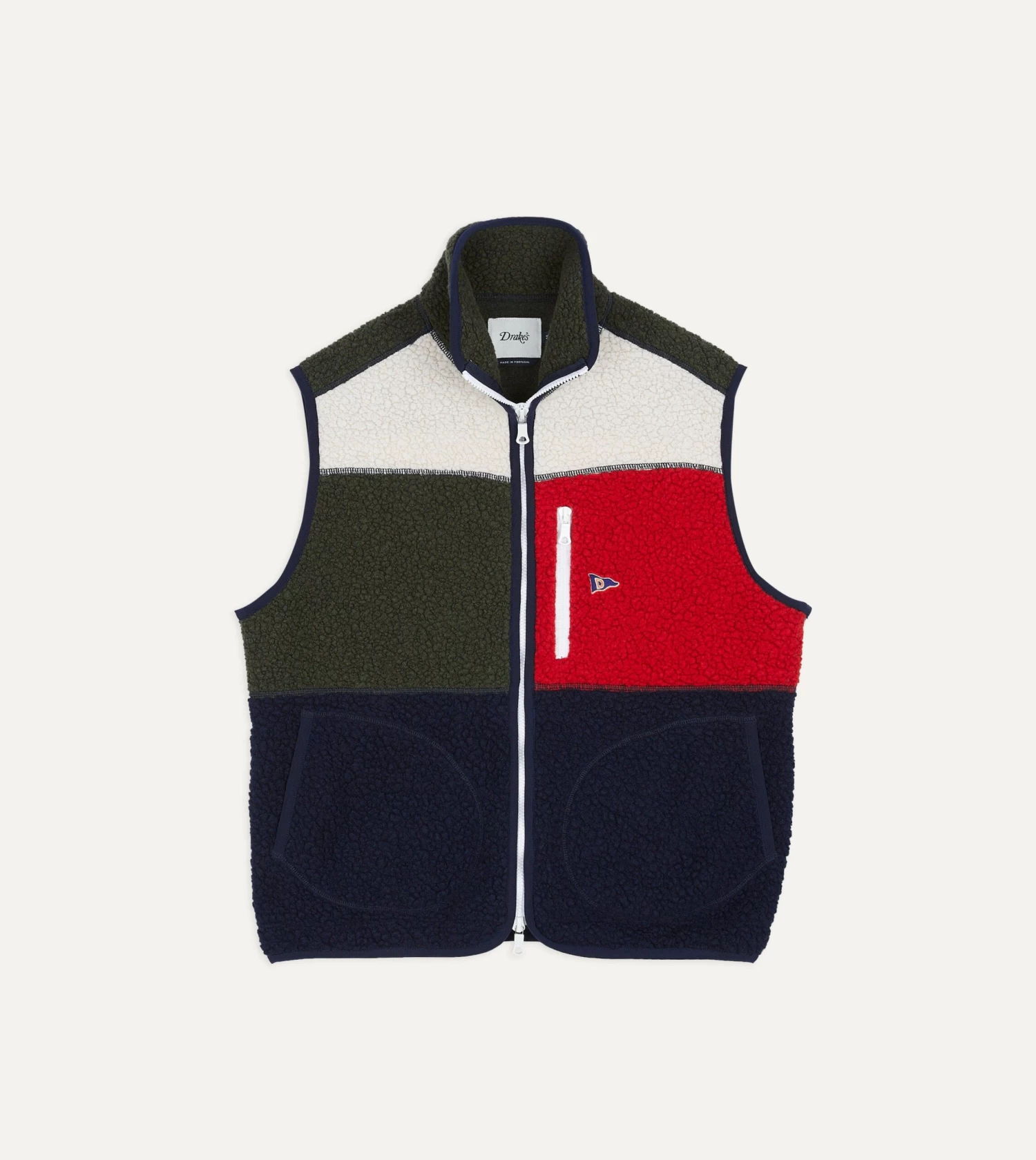 Ecru, Green And Navy Boucle Wool Zip Fleece Vest 3 Ecru, Green And Navy Boucle Wool Zip Fleece Vest