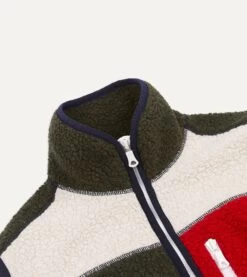 Ecru, Green And Navy Boucle Wool Zip Fleece Vest 11 Ecru, Green And Navy Boucle Wool Zip Fleece Vest -Drakes Shop DR2A5L23571 01660 3