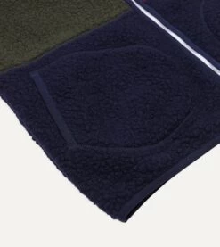 Ecru, Green And Navy Boucle Wool Zip Fleece Vest 13 Ecru, Green And Navy Boucle Wool Zip Fleece Vest -Drakes Shop DR2A5L23571 01660 5