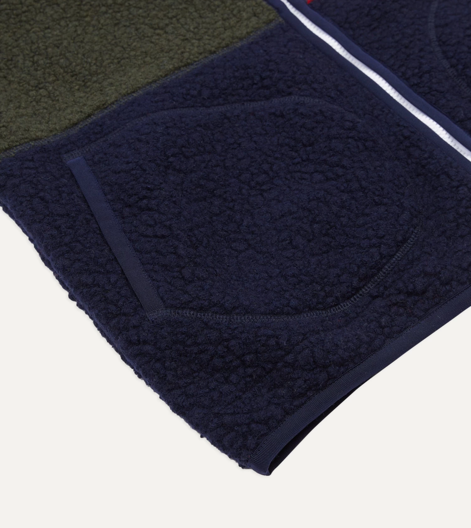 Ecru, Green And Navy Boucle Wool Zip Fleece Vest 7 Ecru, Green And Navy Boucle Wool Zip Fleece Vest - Image 5