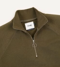 Khaki Green Cotton Quarter Zip Sweatshirt -Drakes Shop DR2A5M21565 05400 4 LR