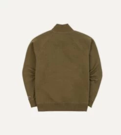 Khaki Green Cotton Quarter Zip Sweatshirt -Drakes Shop DR2A5M21565 05400 6 LR