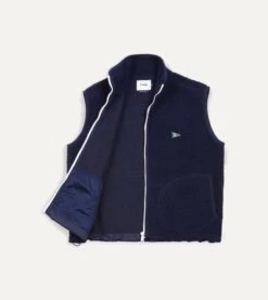 Navy Boucle Wool Zip Fleece Vest 10 Navy Boucle Wool Zip Fleece Vest -Drakes Shop DR2A5O21569 02250 4