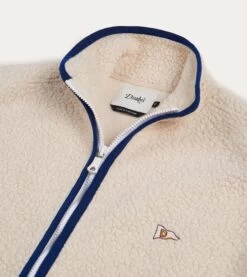 Ecru Boucle Wool Zip Fleece Vest -Drakes Shop DR2A5O21569 04000 4 LR