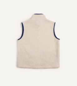 Ecru Boucle Wool Zip Fleece Vest -Drakes Shop DR2A5O21569 04000 6 LR