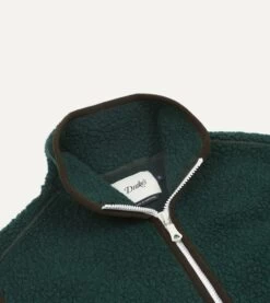 Dark Green Boucle Wool Zip Fleece Vest -Drakes Shop DR2A5O21569 07400 3