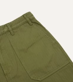 Olive Herringbone Cotton Fatigue Shorts -Drakes Shop DR2A6B22429 01400 5