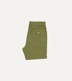 Olive Herringbone Cotton Fatigue Shorts -Drakes Shop DR2A6B22429 01400 6
