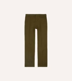 Olive Textured Cotton Flat Front Chino
