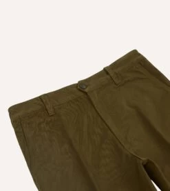 Olive Textured Cotton Flat Front Chino -Drakes Shop DR2A6B22665 02400 3