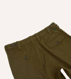 Olive Textured Cotton Flat Front Chino -Drakes Shop DR2A6B22665 02400 4