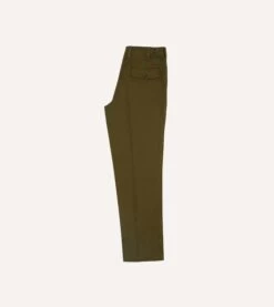 Olive Textured Cotton Flat Front Chino -Drakes Shop DR2A6B22665 02400 6