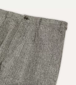Grey Harris Tweed One Pleat Games Trousers -Drakes Shop DR2A6C22799 01103 3