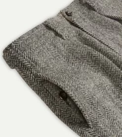 Grey Harris Tweed One Pleat Games Trousers -Drakes Shop DR2A6C22799 01103 4