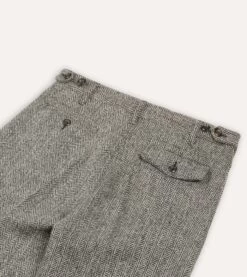 Grey Harris Tweed One Pleat Games Trousers -Drakes Shop DR2A6C22799 01103 5